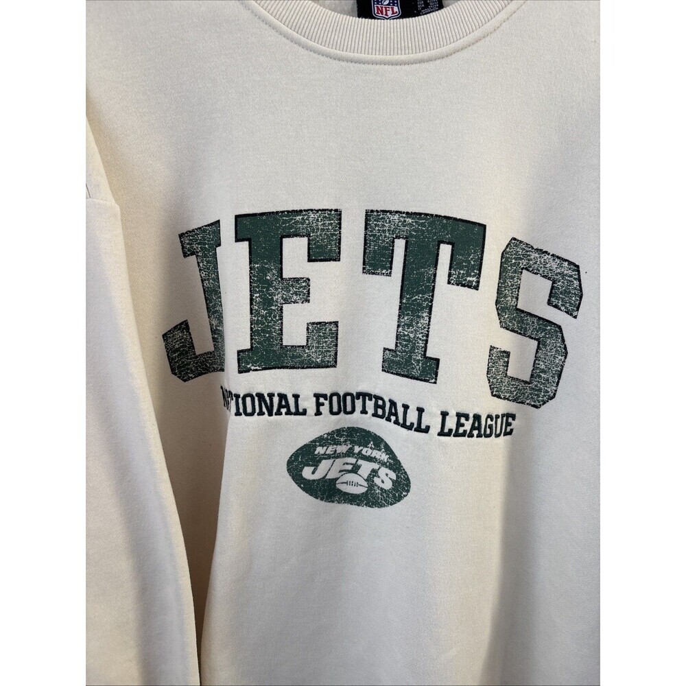 NFL New York Jets Vintage Style Cream Graphic Crewneck Sweatshirt Women’s L - Picture 2 of 5